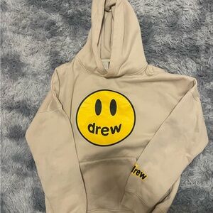 drew house Tan Hoodie with Yellow Logo Tag